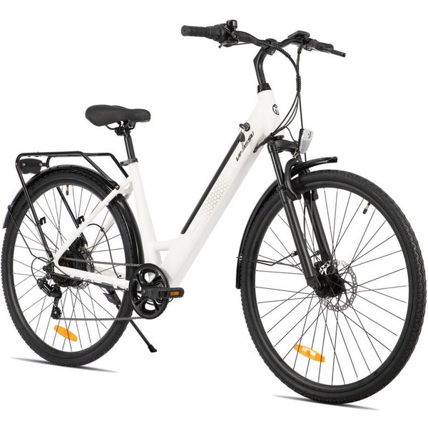 HILAND E-Bike 28 Zoll Stadt E-Bike Tiefeinsteiger 250W 7-Gang Bremse Gepäckträger, Heckmotor
