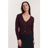 tranquillo Bio-Damen-Cardigan 'Linaa' mit Zierkanten am V-Ausschnitt, winetasting, Gr. M – Ansicht 1