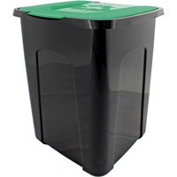 Mülleimer mit Klappdeckel, schwarz/grün, 50 l – Ansicht 1