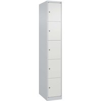 C+P Schließfachschrank Classic PLUS, 5 Fächer, 1850x300x500mm, Lichtgrau/Verkehrsweiß – Ansicht 1