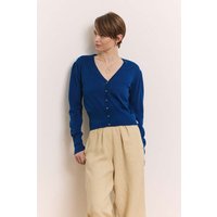tranquillo Bio-Damen-Cardigan "Linaa" mit Zierkante am V-Ausschnitt, navy, Gr. L – Ansicht 1