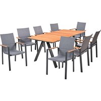Gartenmöbel-Set "DAVINA 07" 9-tlg. 1 Tisch Teak, 8 Stühle Teak/Alu anthr., Textil dk.grau