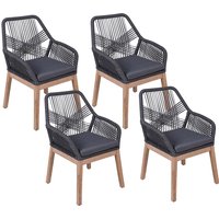4er Pack Gartenstuhl "POMONA" Akazie Hybrid, Seilbespannung, mit Auflage, dunkelgrau