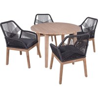 Gartenmöbel-Set "ARVADA/POMONA 01" 5-tlg. 1 Tisch Akazie, 4 Sessel Seilbespannung, dkgrau – Ansicht 1