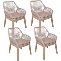 4er Pack Gartenstuhl "POMONA" Akazie Hybrid, Seilbespannung, mit Auflage, beige