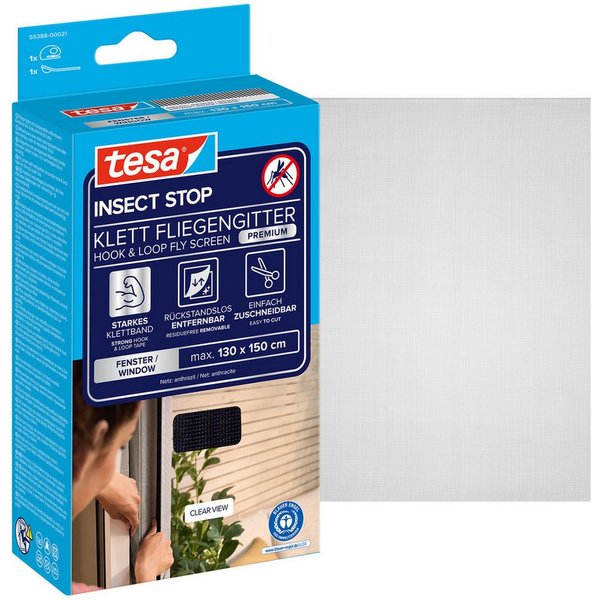 tesa Fliegengitter "Premium" für Fenster 130 x 150 cm, anthrazit