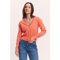 tranquillo Bio-Damen-Cardigan "Linaa" mit Zierkante am V-Ausschnitt, camellia orange, Gr.M