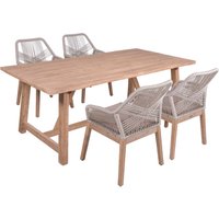Gartenmöbel-Set "OAKLAND/POMONA 02" 5-tlg. 1 Tisch Akazie, 4 Sessel Seilbespannung beige – Ansicht 1