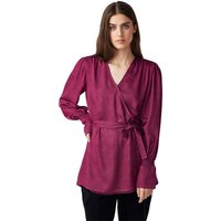 LANA Damen-Bluse "Patrycja" mit V-Ausschnitt und Bindegürtel, moose cerise, Gr. 38