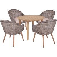 Gartenmöbel-Set "PUEBLO/ARVADA" 5-tlg. 1 Tisch Akazie, 4 Sessel Auflage taupe, KG dbraun – Ansicht 1