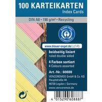 100 Karteikarten aus Recyclingkarton 190 g/m² DIN A8, farbig sortiert – Ansicht 1