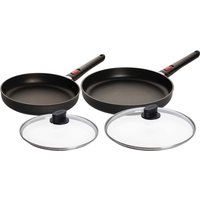 Woll Pfannen 2er-Set “ECO Lite QXR“ mit Deckel, 5 cm hoch, mit abnehmbarem Stiel