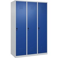 C+P Spind Classic PLUS, 3 Abteile, 1850x1200x500mm, Lichtgrau/Enzianblau