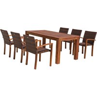 Gartenmöbel-Set "TOPEKA" 7-tlg. 1 Tisch Akazie, 6 Sessel Kunststoffgeflecht hellbraun