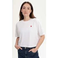 MELA Bio-Damen-T-Shirt "JOSHNA" mit Herz-Stickerei, cropped, weiß, Gr. M – Ansicht 1