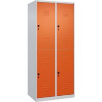 C+P Doppelstock-Spind Classic PLUS, 4 Fächer, 1850x800x500mm, Lichtgrau/Reinorange – Ansicht 1