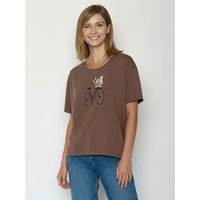 GREENBOMB Bio-Damen-T-Shirt 'Bike Cat Basket 2' weit geschnitten, earthwood, Gr. M – Ansicht 1