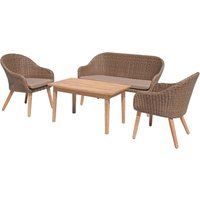 Gartenlounge-Set "PUEBLO" 4-tlg. 1 Tisch Akazie, 2 Sessel, 1 Bank Kunststoffgeflecht grau