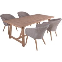 Gartenmöbel-Set "OAKLAND/VISALIA 01" 5-tlg. 1 Tisch Akazie, 4 Sessel KSgefl. hellgrau