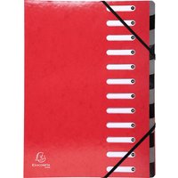 6 Exacompta Ordnungsmappen "Iderama", 600 g/m², DIN A4, dehnb. Rücken, 12 Fächer, rot