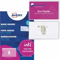 Avery Zweckform 50 Namensschilder mit Hülle, Clip+Pin, 90 x 54 mm