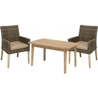 Gartenmöbel-Set "NORVELL/PUEBLO" 3-tlg. 1 x Tisch Akazie, 2 Sessel KSgefl. hellbraun – Ansicht 1
