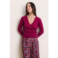 tranquillo Bio-Damen-Cardigan 'Linaa' mit Zierkanten am V-Ausschnitt, raspberry, Gr. S