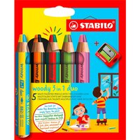 STABILO Duo Buntstift woody 3 in 1 duo, zweifarbige Mine, 5er Pack inkl. Spitzer – Ansicht 1