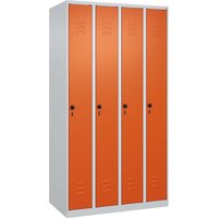 C+P Spind Classic PLUS, 4 Abteile, 1850x1000x500mm, Lichtgrau/Reinorange – Ansicht 1