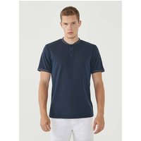 ORGANICATION Bio-Herren-Poloshirt ohne Kragen navy, Gr. S