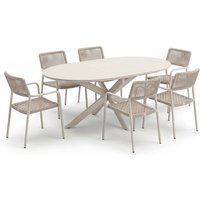 Gartenmöbel-Set "Fellow" 7-tlg. 1 Tisch 145/200 x 145 cm, 6 Sessel, sand