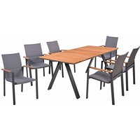 Gartenmöbel-Set "DAVINA 02" 7-tlg. 1 Tisch Teak, 6 Stühle Alu anthrazit, Textil dk.grau – Ansicht 1