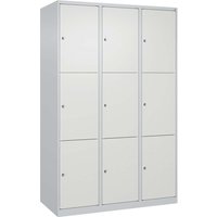 C+P Schließfachschrank Classic PLUS, 9 Fächer, 1850x1200x500mm, Lichtgrau/Verkehrsweiß – Ansicht 1