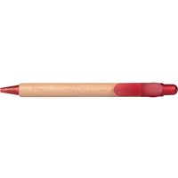 PEFC-zertifizierter Holz-Druckkugelschreiber 'Prisma' mit rot transparenten Funktionsteile – Ansicht 1