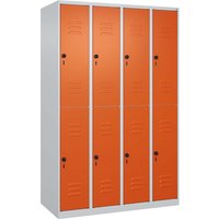 C+P Doppelstock-Spind Classic PLUS, 8 Fächer, 1850x1200x500mm, Lichtgrau/Reinorange – Ansicht 1
