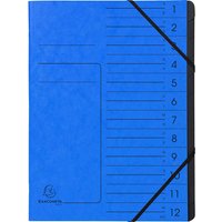 10 Exacompta Ordnungsmappen aus Colorspan, 355 g/m², DIN A4, Gummizug, 12 Fächer, blau