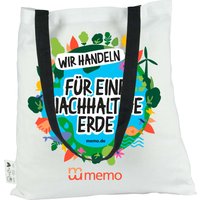 memo Tragetasche mit memo-Aufdruck aus RC-Baumwolle, Fairtrade