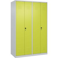 C+P Schwarz-Weiß-Spind Classic PLUS, 4 Abteile, 1850x1200x500mm, Lichtgrau/Clowngrün – Ansicht 1