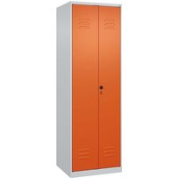 C+P Wäsche-/Garderobenspind Classic PLUS, 2 Abteile, 1850x600x500mm, Lichtgrau/Reinorange – Ansicht 1