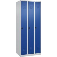 C+P Spind Classic PLUS, 3 Abteile, 1850x750x500mm, Lichtgrau/Enzianblau – Ansicht 1