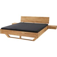 Massivholzbett 'Bolle' mit Holzkufen und Kopfteil, 140 x 200, Wildeiche – Ansicht 1