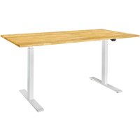 memo Höhenverstellbarer Schreibtisch "ON" weiß, Birke massiv, B 140 x T 60 cm