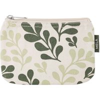 MELA Kosmetiktasche aus Bio-Baumwoll-Canvas 18 x 12 cm, greige/green leaf print