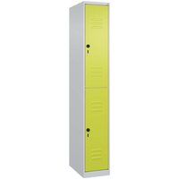 C+P Doppelstock-Spind Classic PLUS, 2 Fächer, 1850x300x500mm, Lichtgrau/Clowngrün – Ansicht 1