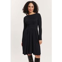 tranquillo Bio-Damen-Midi-Kleid 'Moonii' mit 50 % Woll-Anteil, mit Taschen, black, Gr. S