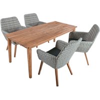 Gartenmöbel-Set "RAPALLO/VISALIA" 5-tlg. 1 Tisch Akazie, 4 Sessel Kunststoffgeflecht grau