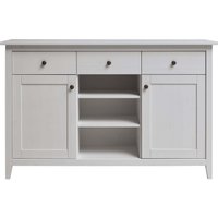 Sideboard "Solvita" mit 2 Holztüren, 3 SL, B 144 x T 40 x H 91 cm, Kiefer weiß