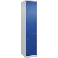 C+P Schließfachschrank Classic PLUS, 5 Fächer, 1850x400x500mm, Lichtgrau/Enzianblau – Ansicht 1