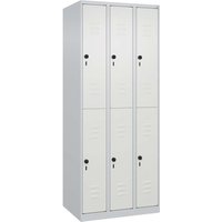 C+P Doppelstock-Spind Classic PLUS, 6 Fächer, 1850x750x500mm, Lichtgrau/Verkehrsweiß – Ansicht 1
