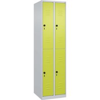 C+P Doppelstock-Spind Classic PLUS, 4 Fächer, 1850x500x500mm, Lichtgrau/Clowngrün – Ansicht 1